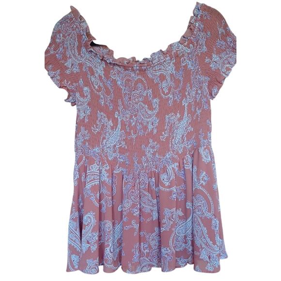 Cato  Orange Smocked Top Ruffles on Collar and Sleeves Peplum Hem Women's Large - Picture 2 of 8